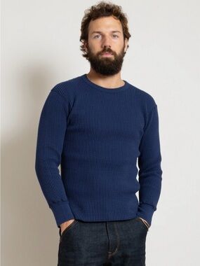 Freemans Sporting Club Men’s Waffle Knit Base Layer Long Sleeve Navy Blue Size M